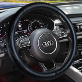 HAOKAY heavy-duty cowhide steering wheel cover with 15-inch fit for durable grip.
