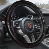 HAOKAY leather steering wheel cover in black for premium grip and refined interior style.