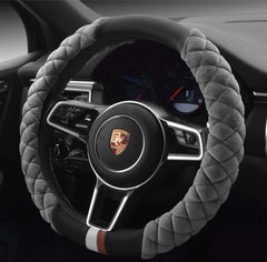 HAOKAY luxury fluffy steering wheel cover close-up showing plush texture and grip