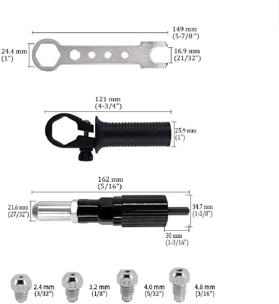 Haokixin rivet gun offers four head sizes for versatile fastening.
