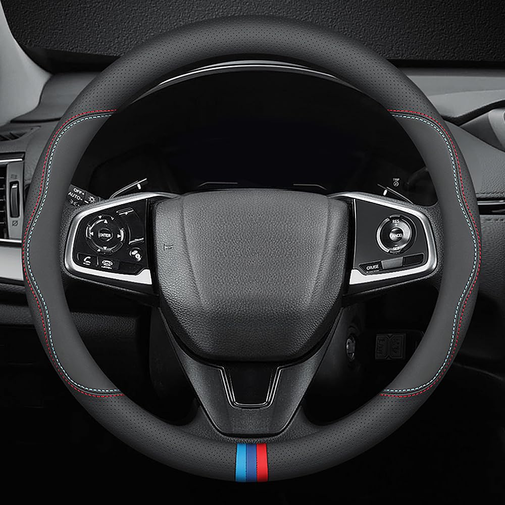 HAOTULE New Nappa Leather steering wheel cover on a 15-inch wheel, sleek and protective