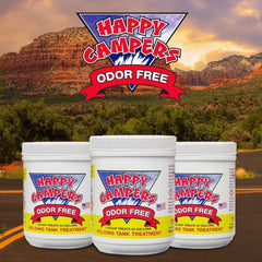 Happy Campers RV Toilet Treatment mineral-based formula safe for septic systems.