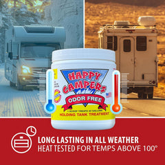 Happy Campers RV Toilet Treatment is easy to apply after dumping for maintenance.