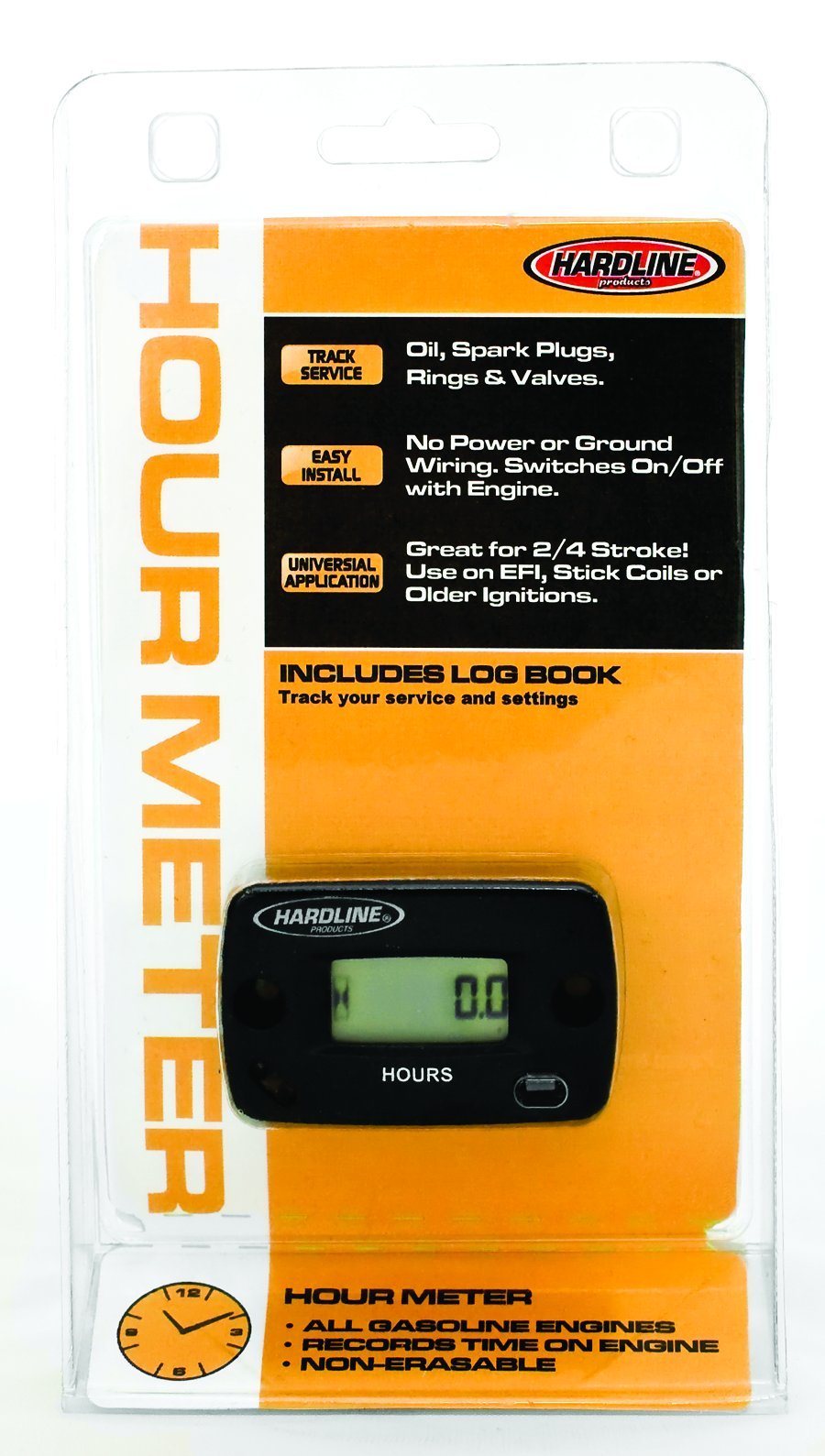Hardline Products USA inductive hour meter body provides reliable total engine hours tracking.