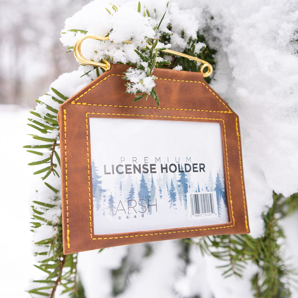 Harsh Gear Weatherproof license holder back flap protects licenses in wet conditions.