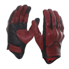 Harssidanzar motorcycle gloves in oxblood/black with touchscreen-ready palm for on-ride use