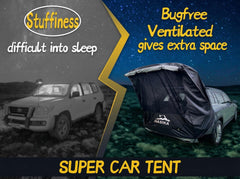 Hasika SUV Tailgate Tent carry bag and stakes simplify transport and setup.