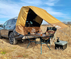 Hasika tailgate tent blocks rain and sun for gear protection