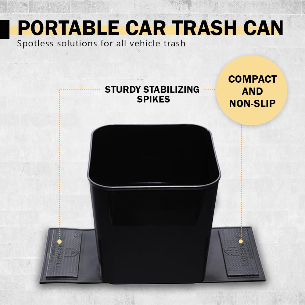 HAUSSIMPLE trash bin attached to rubber mats with clips for secure fit.
