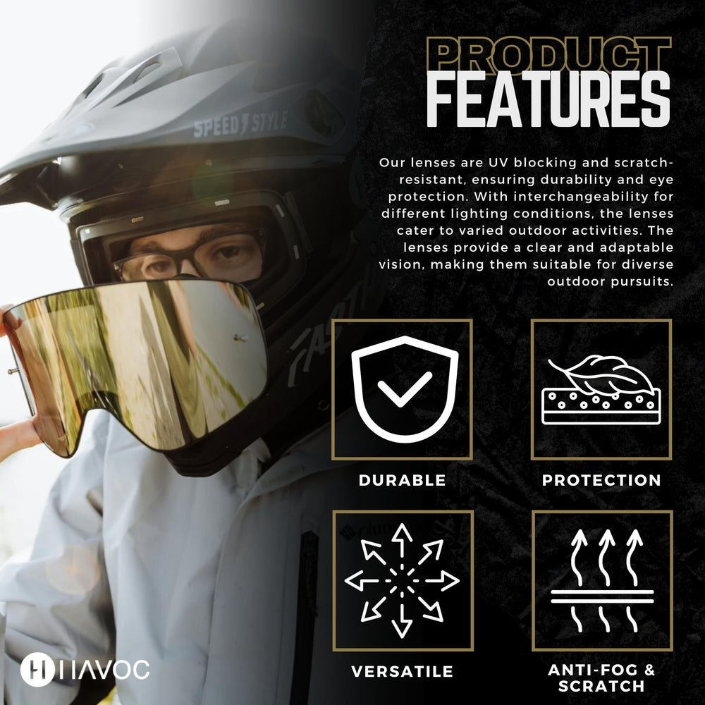 Havoc Racing Infinity Lenses with tear-off posts for added protection on dusty trails