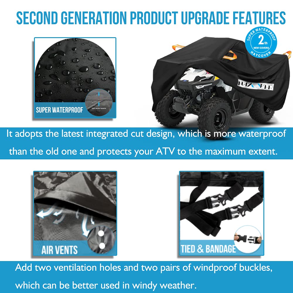 HAYCOVER ATV cover shows waterproof Oxford fabric for durable outdoor protection.