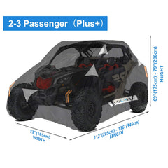 HayCover UTV cover showing inverted triangle windproof binding for a secure fit.