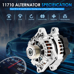 Hayiauto 11710N alternator side view emphasizing durable aluminum housing and cooling