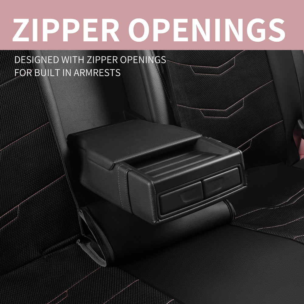HChengkikz pink seat covers sport design with breathable perforations for ventilation.