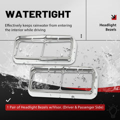 HECASA bezel with visor for Peterbilt 378 elevates rugged styling and lamp protection