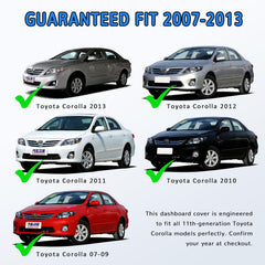 HEDAQI dash cover features anti-glare surface reducing windshield glare for Corolla 2007-2013.