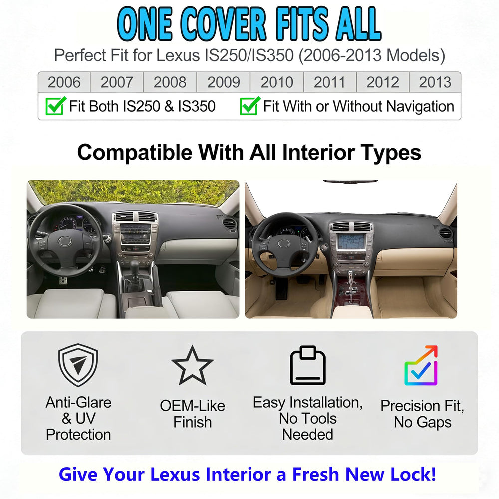 HEDAQI dash protector shields Lexus IS250/IS350 from sun exposure and heat.