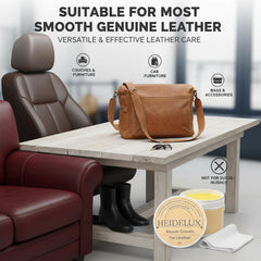 HEIDELUX Leather Restore Cream delivers a smooth, refreshed finish.