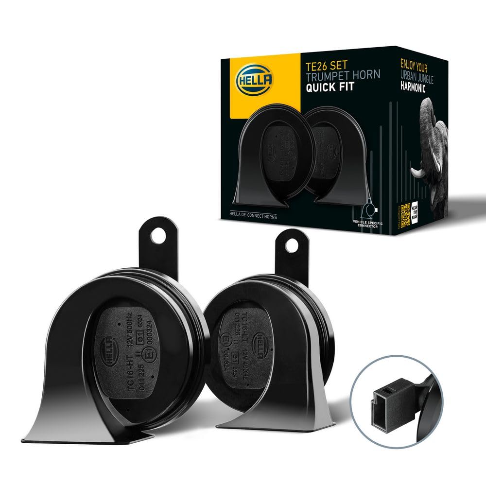 Hella BX trumpet horn kit with Toyota connector for easy installation.