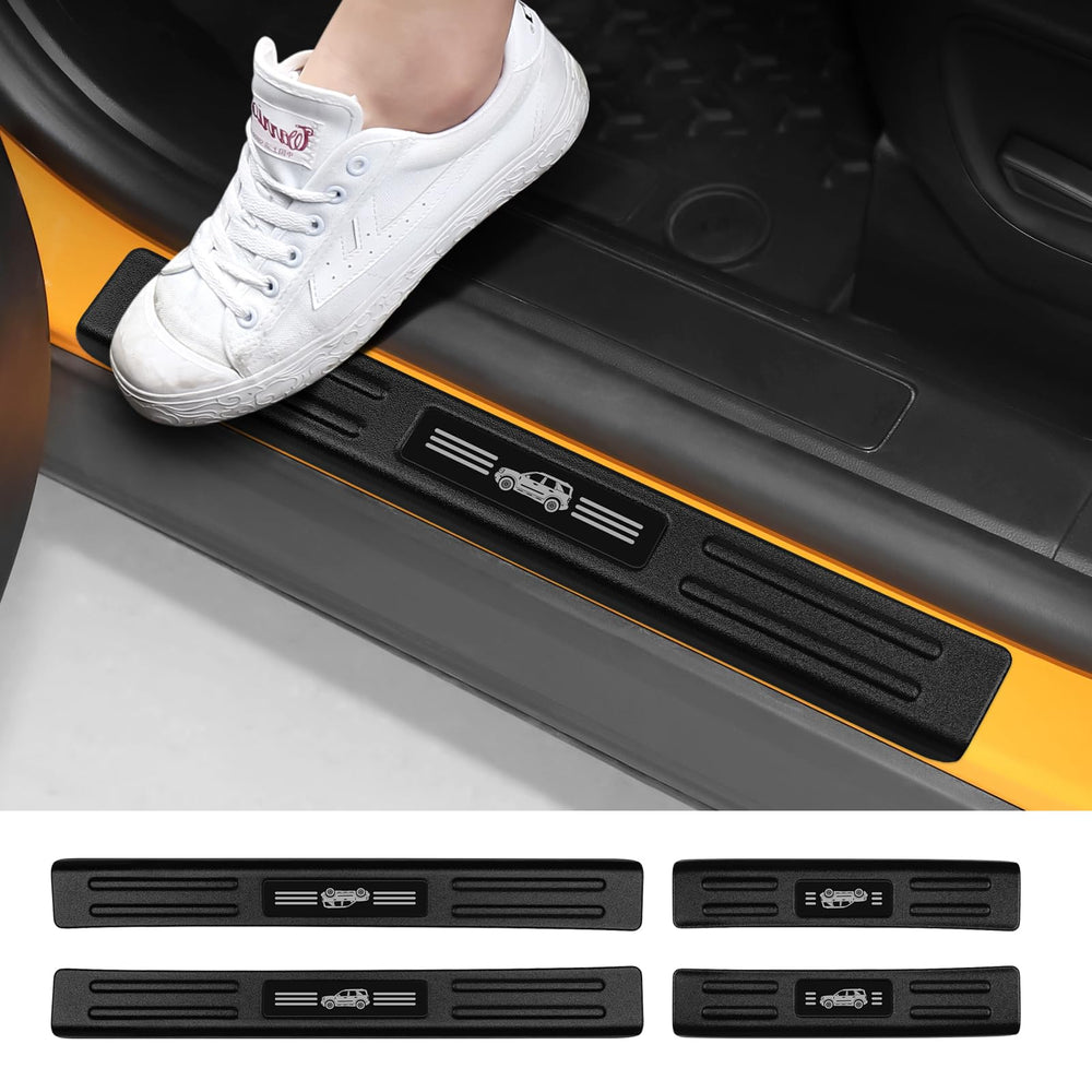 Close-up of the Hellet door sill protector’s matte ABS finish.