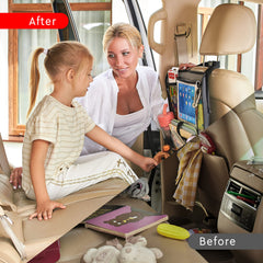 Helteko backseat organizer durable material protects seats during family rides.