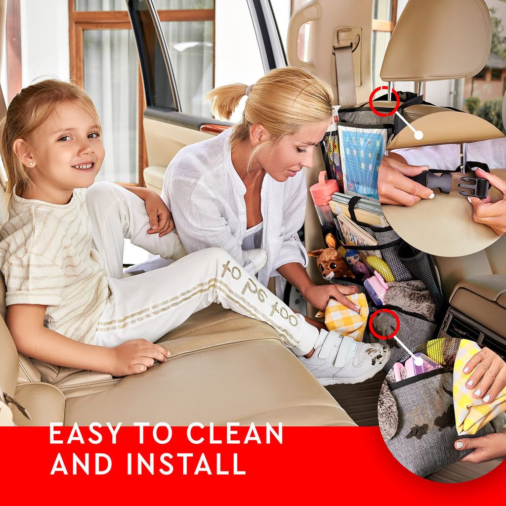 Helteko backseat organizer reinforced buckles stabilize gear on uneven roads.