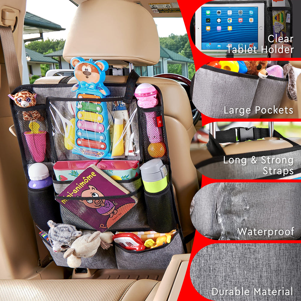 Helteko backseat organizer sturdy straps ensure secure fit across vehicles.
