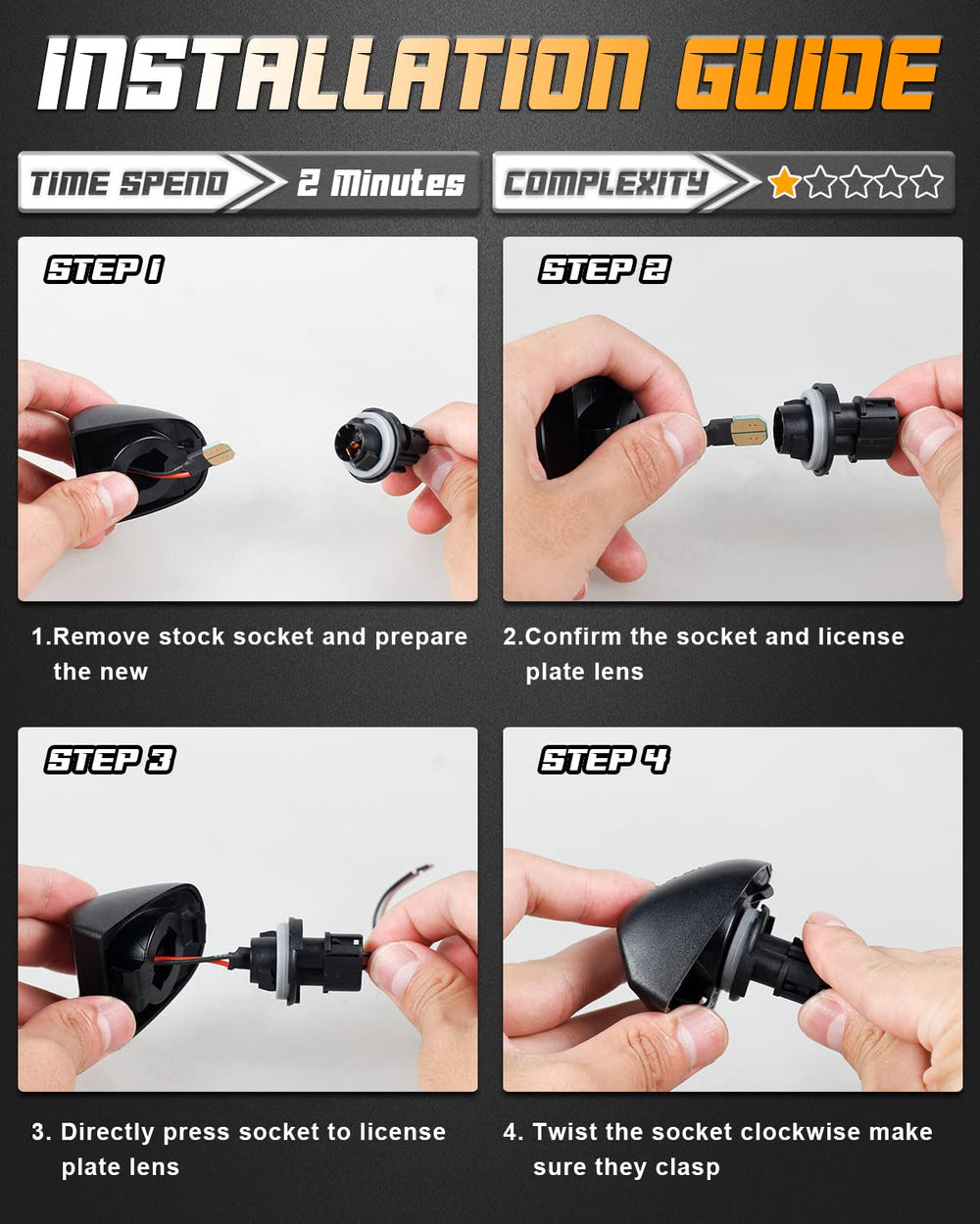 HERCOO license plate light easy install plug-and-play setup
