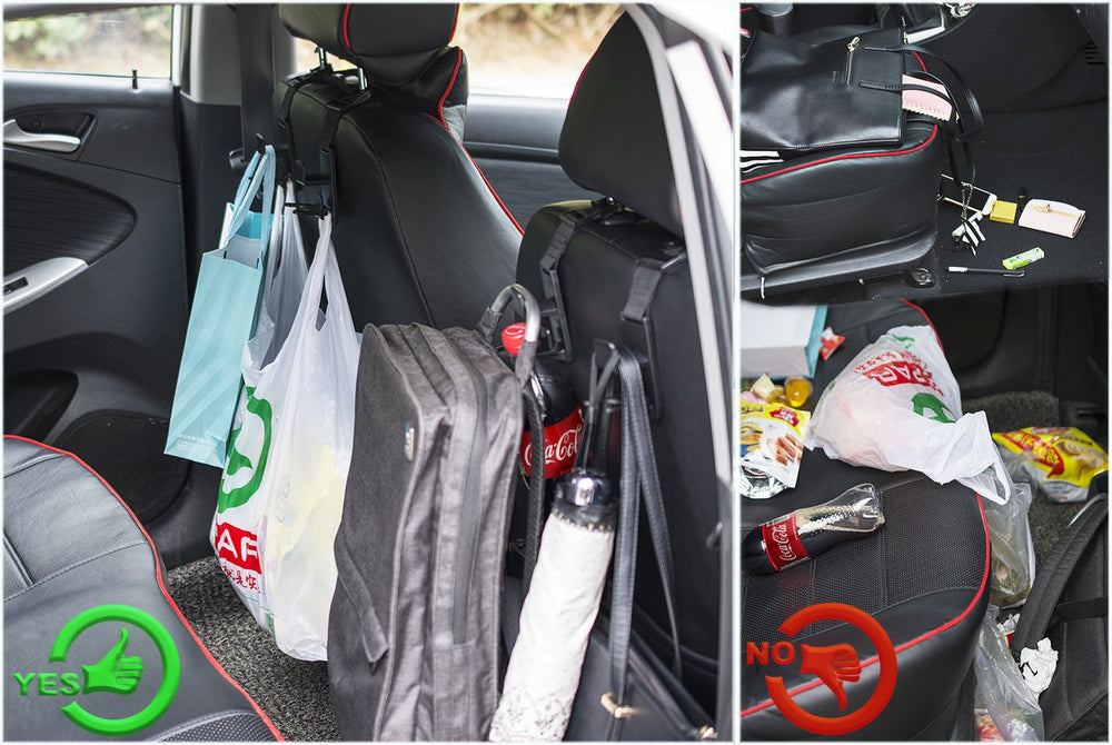 Heroway installation-friendly hooks install in seconds without removing the headrest.
