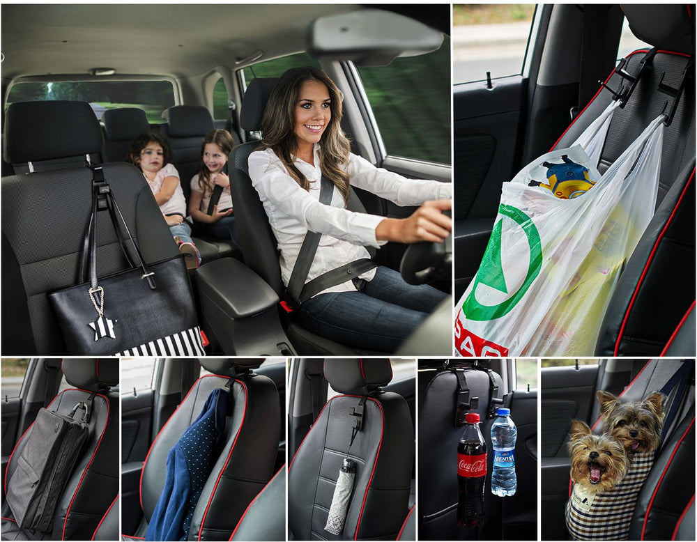 Side view shows sturdy nylon strap protecting leather seats