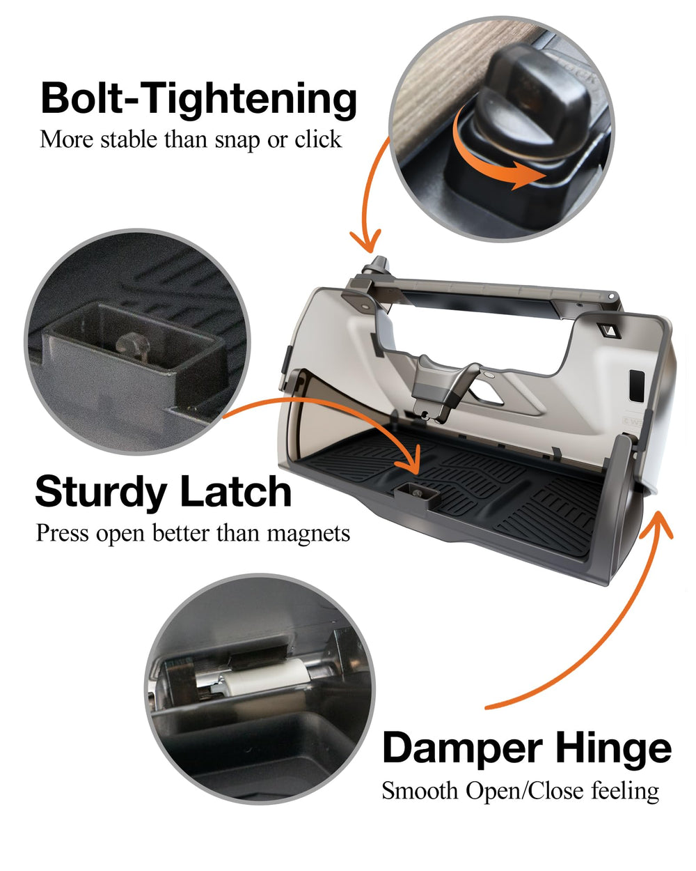 Heryvii Tesla under-screen storage push-lock mechanism for secure access