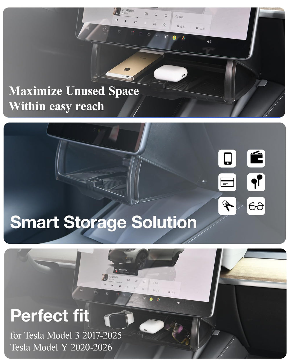Heryvii Tesla under-screen storage damping hinge enables smooth opening