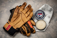 Hestra Leather Balm on glove surface, creating a smooth, protected finish