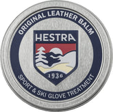 Hestra Leather Balm tin close-up, showing natural conditioning for leather
