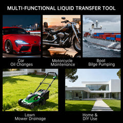 Hexace oil extractor shown for cars, mowers, and boats.