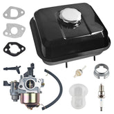 HGC gas fuel tank carburetor kit package shown for easy replacement and performance upgrades.