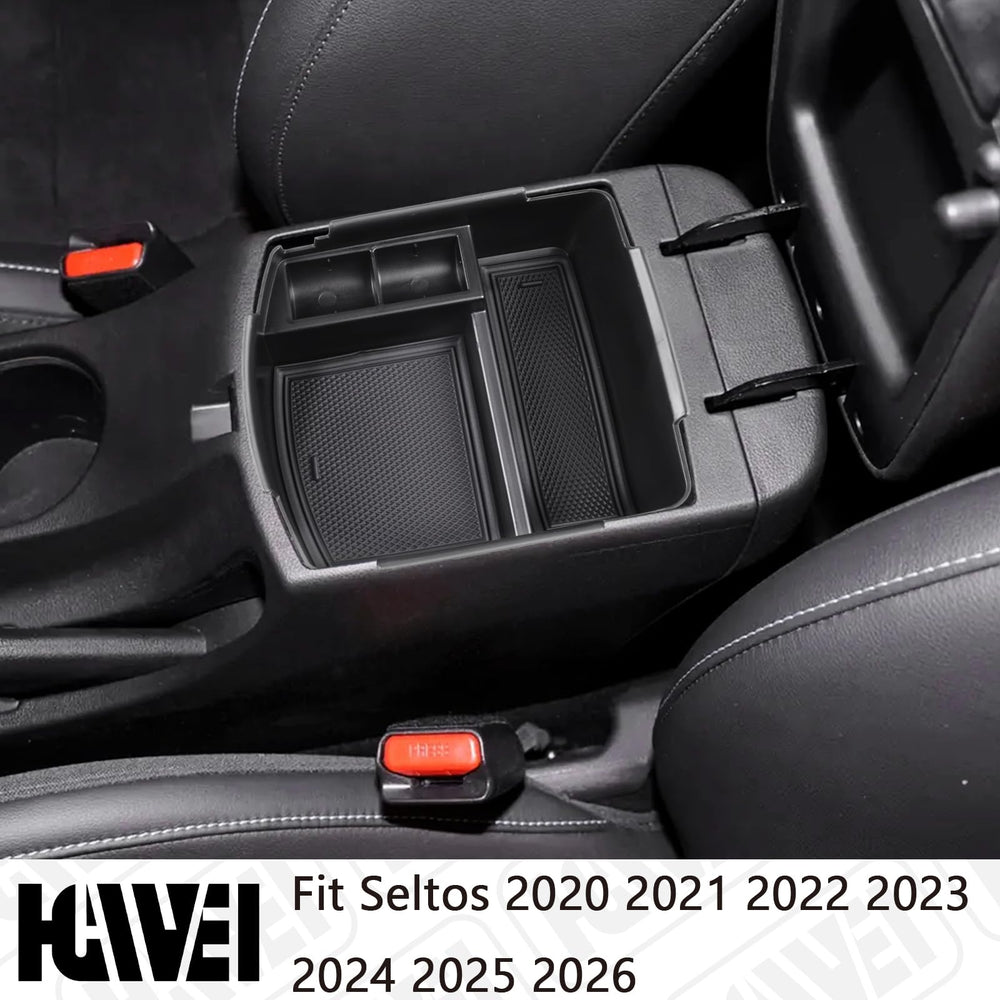 HGWEI armrest insert maintains quick access to small items in the Seltos.