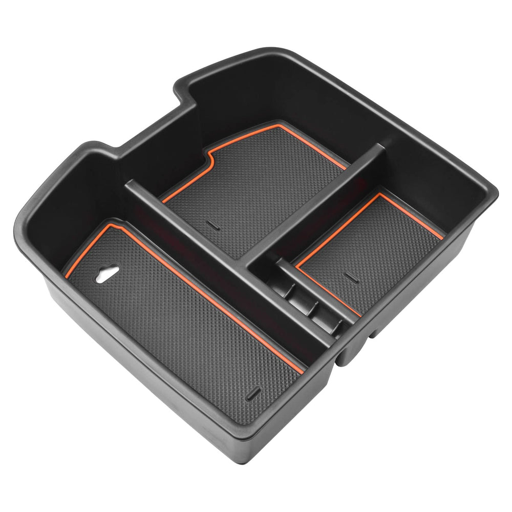 HGWEI orange-trim center console organizer close-up showing durable materials