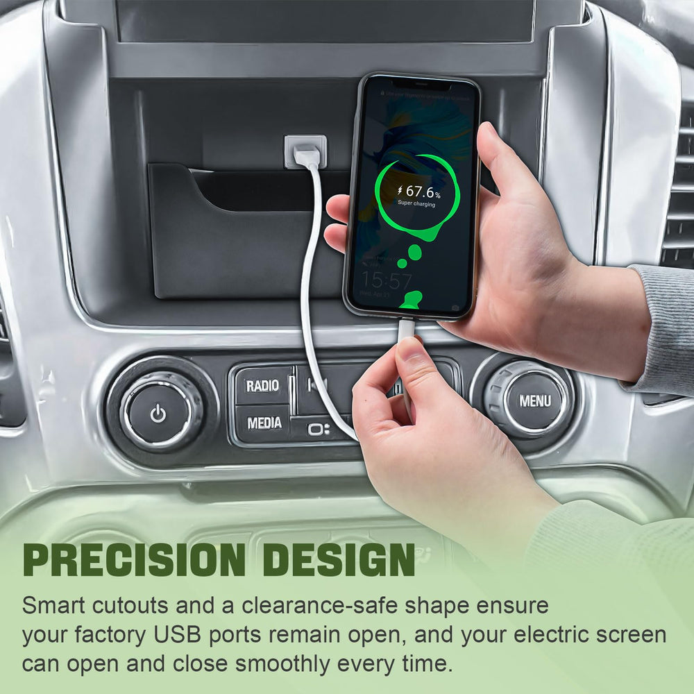 HGWEI center console organizer for Yukon and Suburban neatly stores phones and cards.