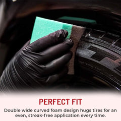 Hi-Tech Tire Dressing Applicator curved foam design guides uniform application on tires