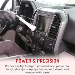 HI-TECH Vortex II blasts dust and dirt from tight crevices, improving surface clarity.