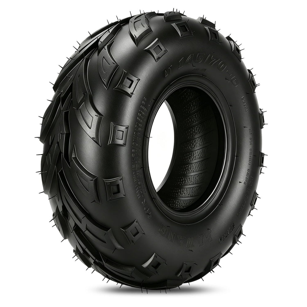HIAORS 145/70-6 tire side view showing compact fitment for mini bikes.