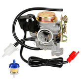 HIAORS GY6 carburetor for 50cc scooters showing sleek aluminum body and compact form for improved fit