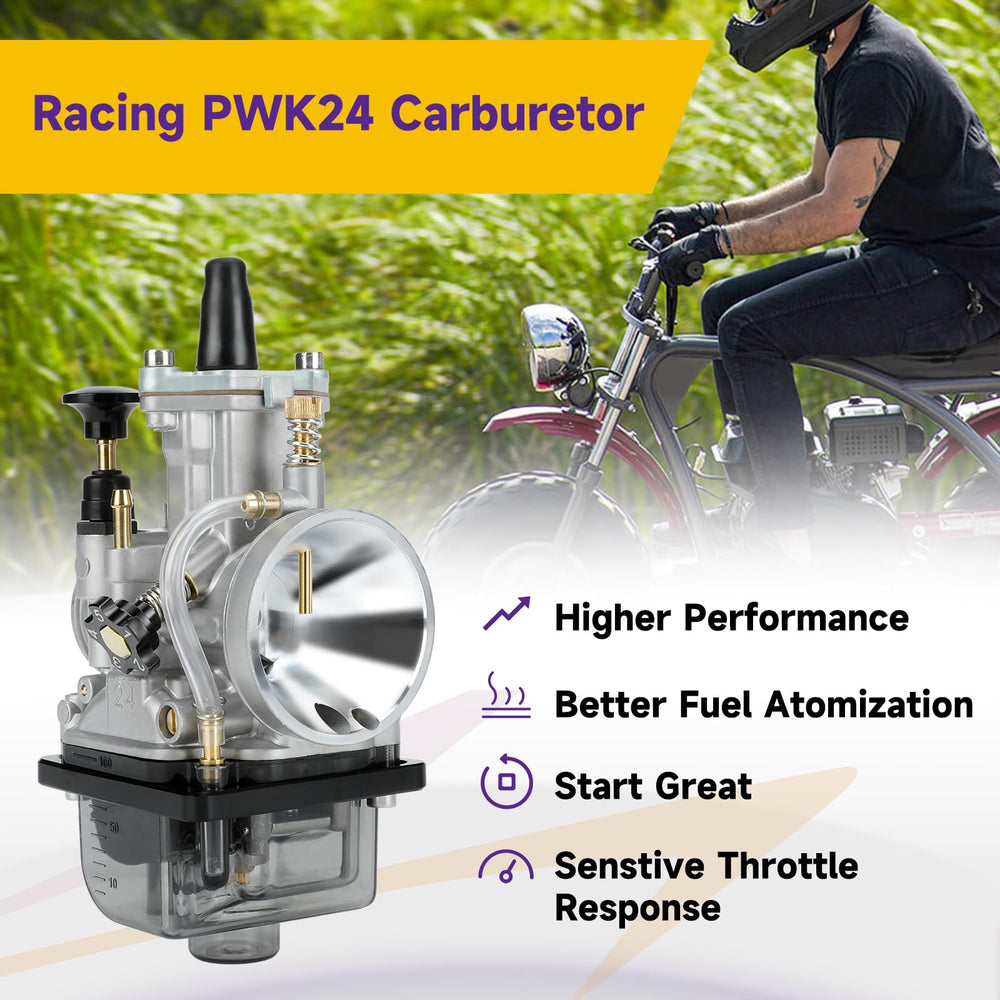 HIAORS PWK 24mm carburetor side view shows durable aluminum construction