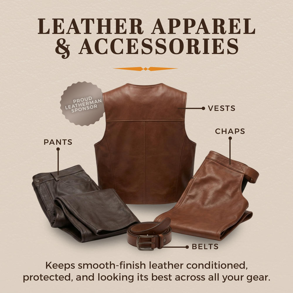 Hide-Bracer Leather Cleaner surface after conditioning showing supple, even finish.