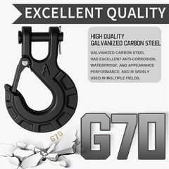 High-PQ hook fits ATVs, trucks, and trailers for versatile use.
