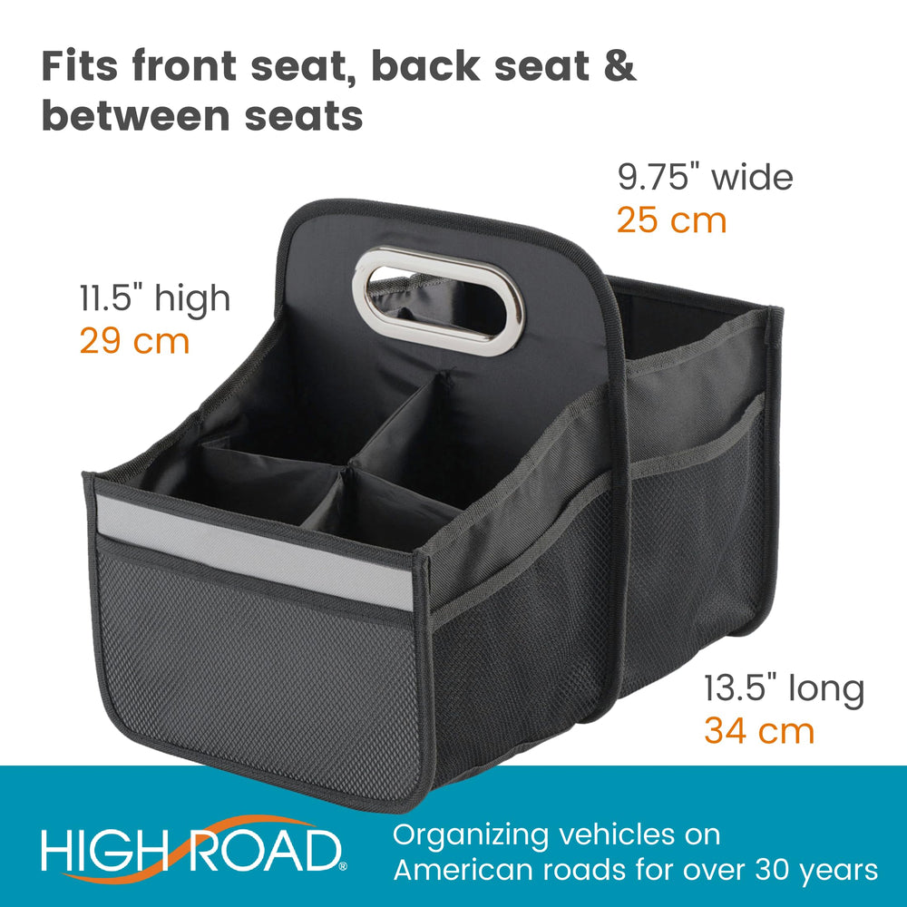 High Road car caddy seat belt strap stabilizes organizer during driving