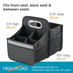 High Road car caddy seat belt strap stabilizes organizer during driving
