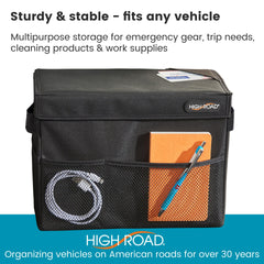 High Road Carganizer inner compartment organizes tablets, cords, and tissues within reach.