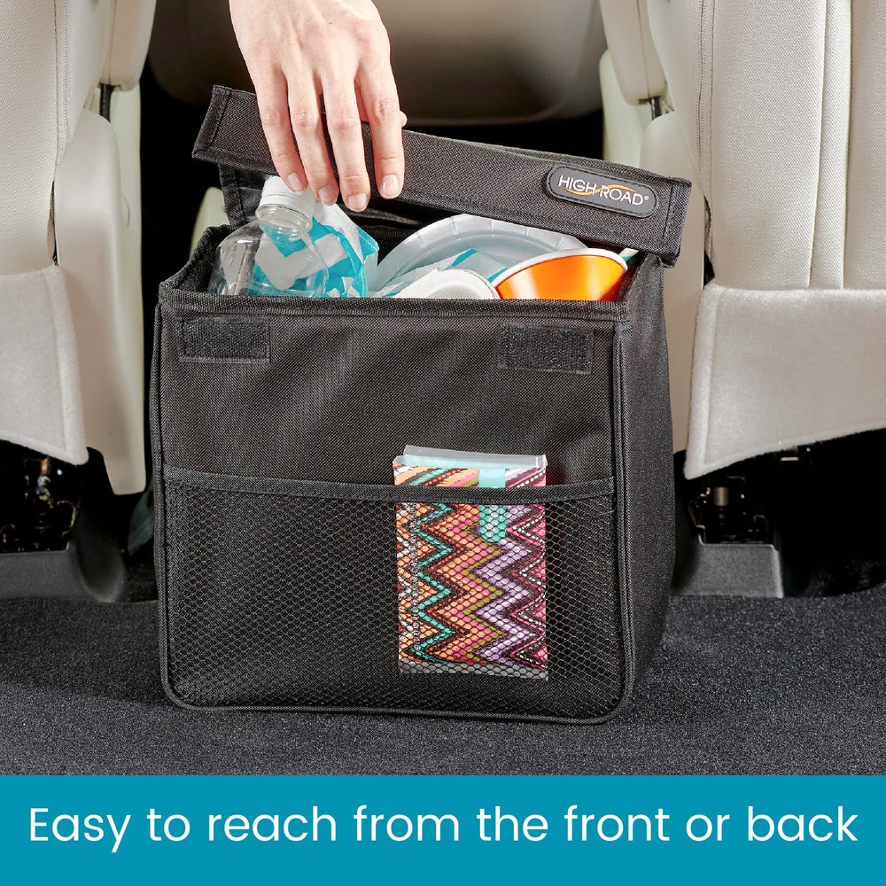 High Road TrashStand front pocket stores tissues and wipes within reach.
